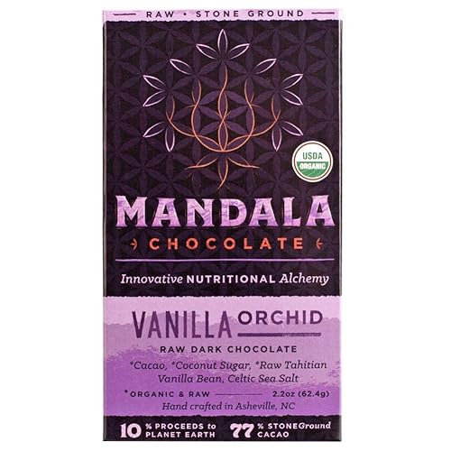 Mandala Superfood Low Glycemic Bean-to-Bar Chocolate (2.2 oz Bar) Organic, Artisan, Healthy, Vegan, Super Dark (Vanilla Orchid, 3-pack)