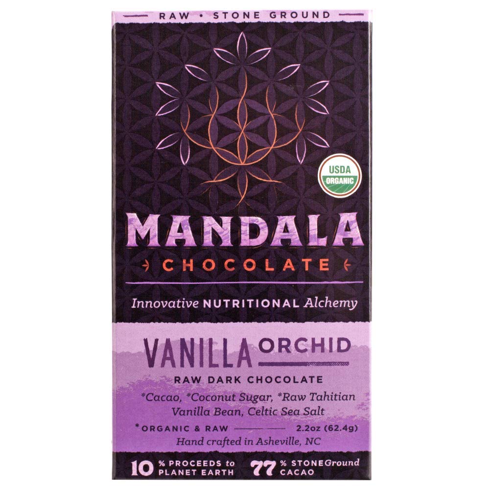 Mandala Superfood Low Glycemic Bean-to-Bar Chocolate (2.2 oz Bar) Organic, Artisan, Healthy, Vegan, Super Dark (Vanilla Orchid, 3-pack)