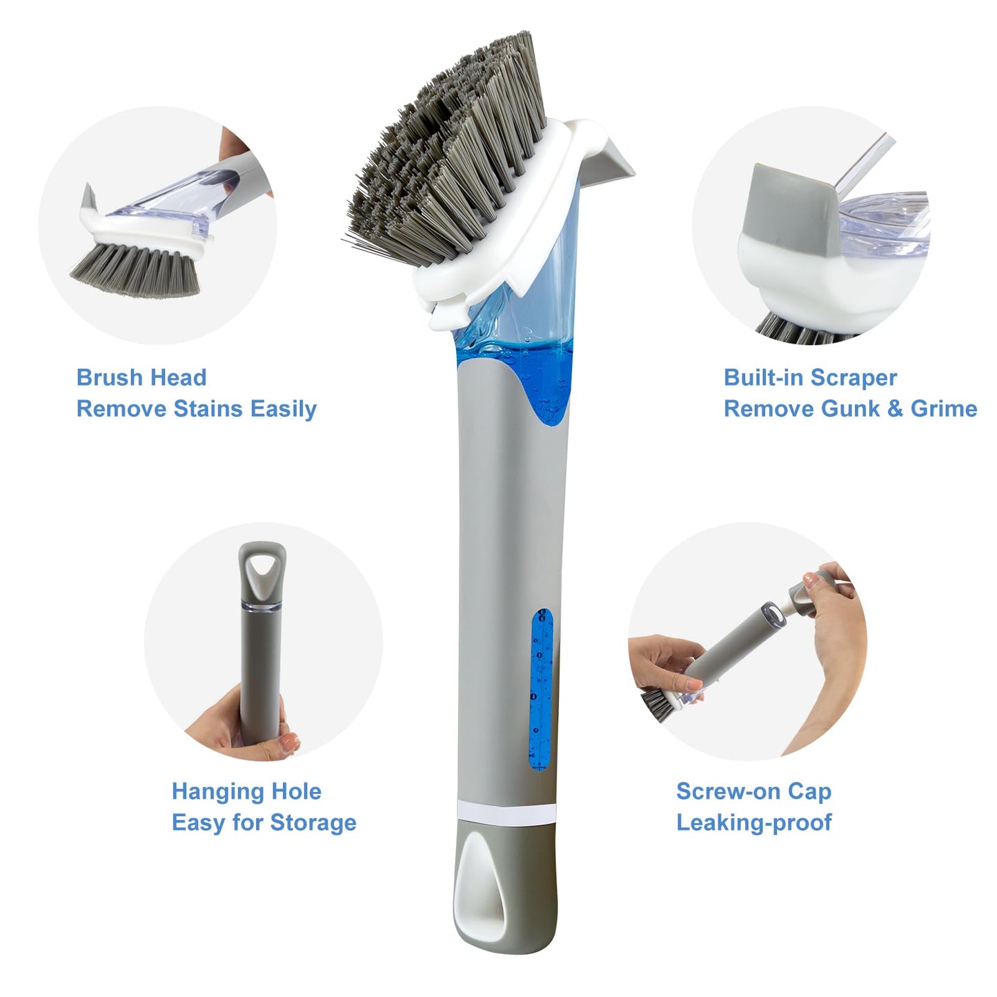 ITTAHO Dish Brush with Soap Dispenser & 3 Pack Dishwashing Sponge Refills Non Scratch, Dish Cleaning Scrubber Set with Handle for Household Usage