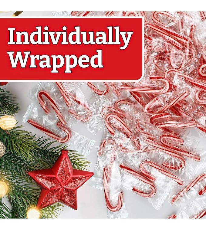 MINI CANDY CANES (1000 MINI CANDY CANES) | Mini Candy Canes Peppermint Flavored | Red & White Stripes - Individually Wrapped Gift Pack | Holiday Candy
