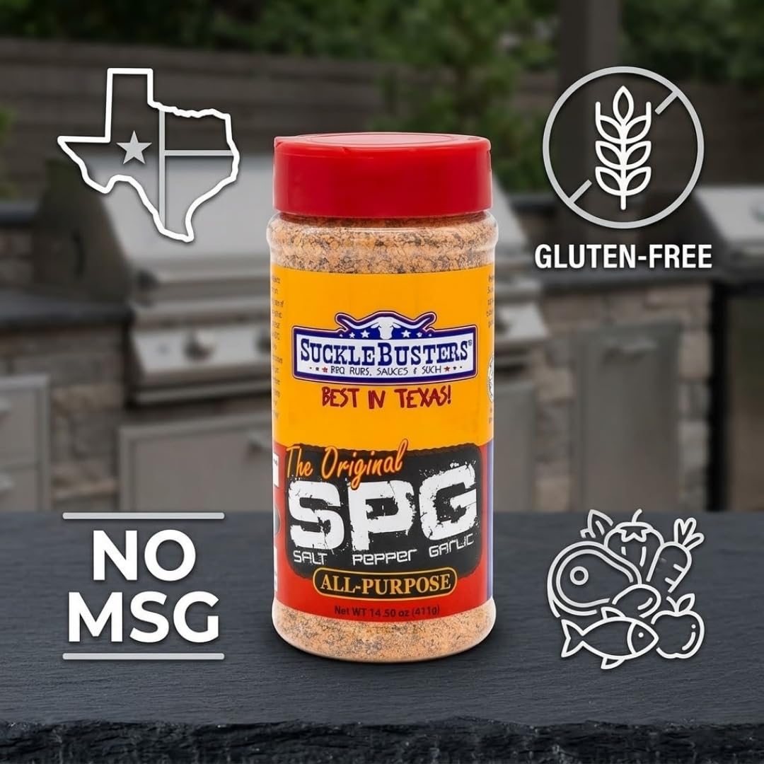 SuckleBusters Salt Pepper Garlic BBQ Rub 14.5 oz - Brisket Rub and Chicken - Spg Seasoning for Meat - Salt Pepper Garlic for Grilling and Smoking