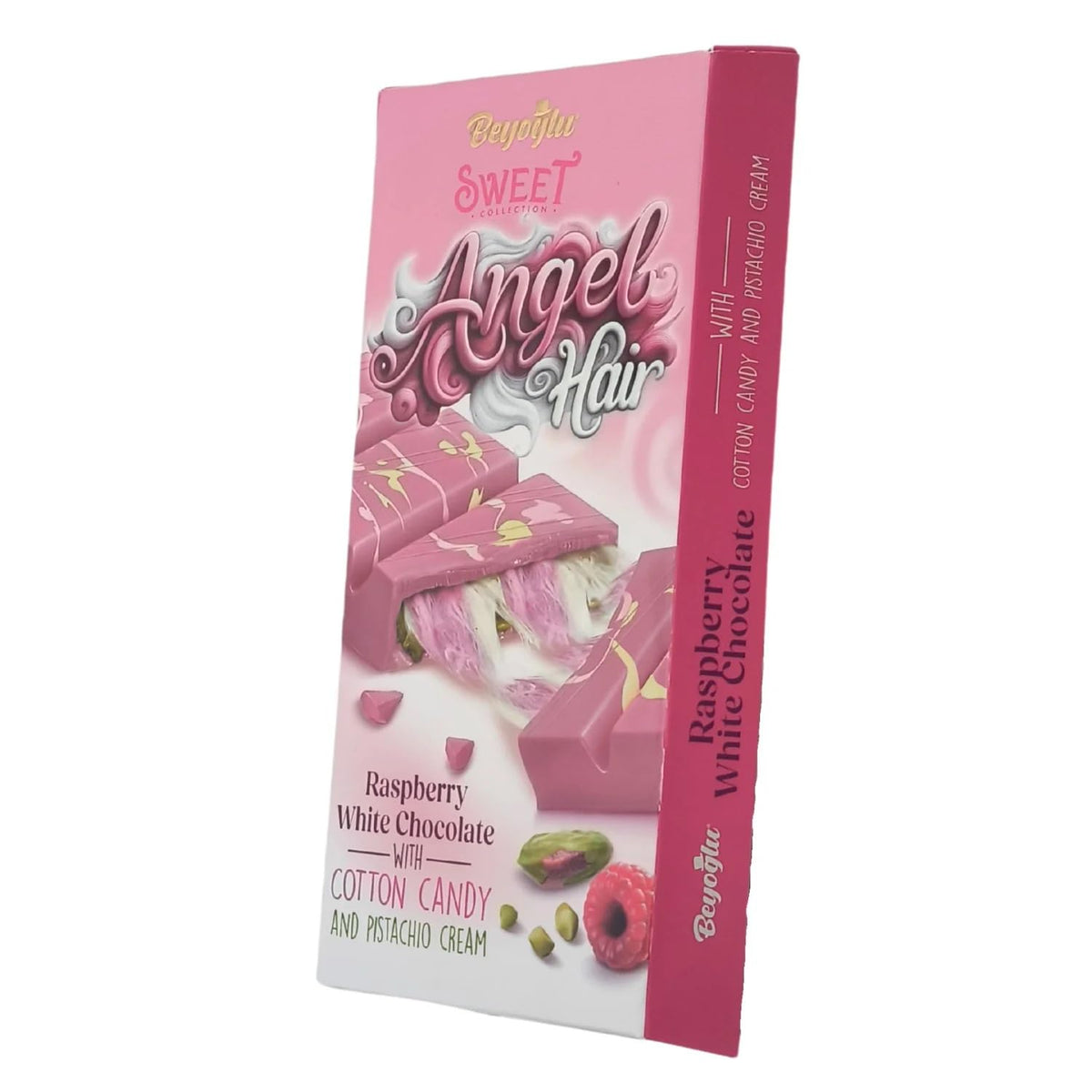Angel Hair Cotton Candy Chocolate Bar - 6 oz (170 G) Raspberry White Chocolate with Cotton Candy and Pistachio Cream - 6 oz (170 G) (Pack of 2)