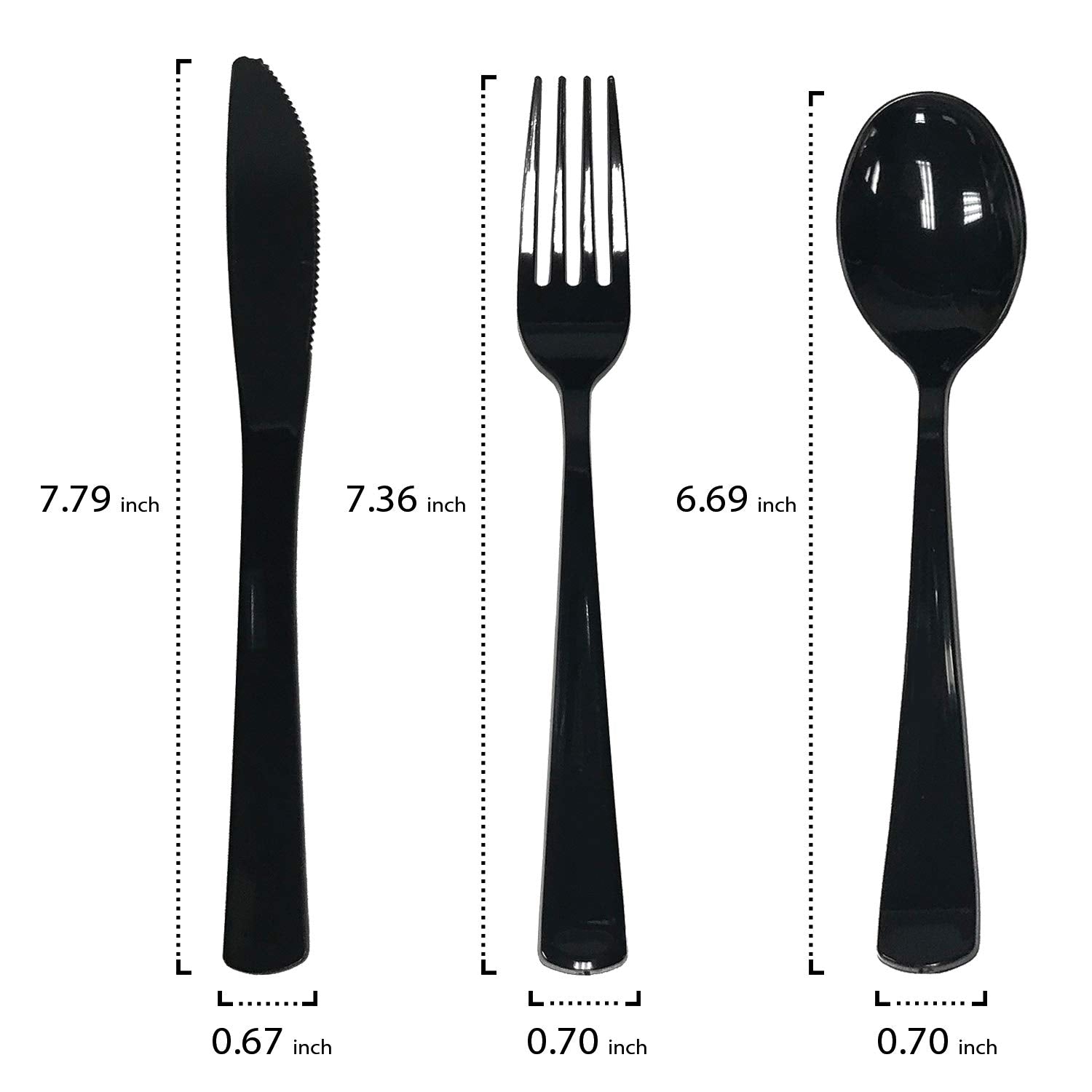 Party Essentials Party Supplies Wrapped Silverware Set Disposable, Pre Rolled Napkin and Cutlery, Spoons/Forks/Knives Black, 50 Units