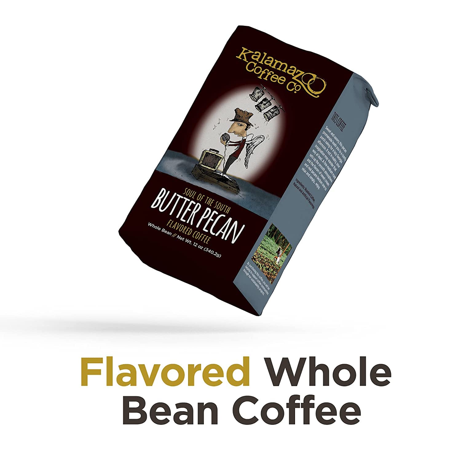 KALAMAZOO COFFEE COMPANY Butter Pecan Whole Bean Coffee - Soul of the South Flavored Coffee | 12oz Bag (1 Pack)