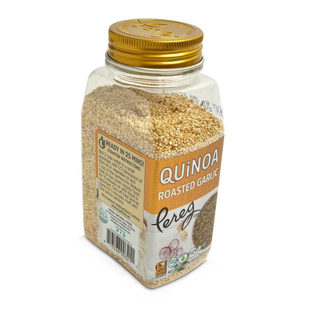 Pereg Seasoned Quinoa Roasted Garlic, (10.58 Oz x 6 pack), Pre-Washed Whole Grain Quinoa Flavored with Garlic, Vegan, Gluten Free Grain, Rice & Pasta Alternative, Weight Loss Friendly & Healthy Snack
