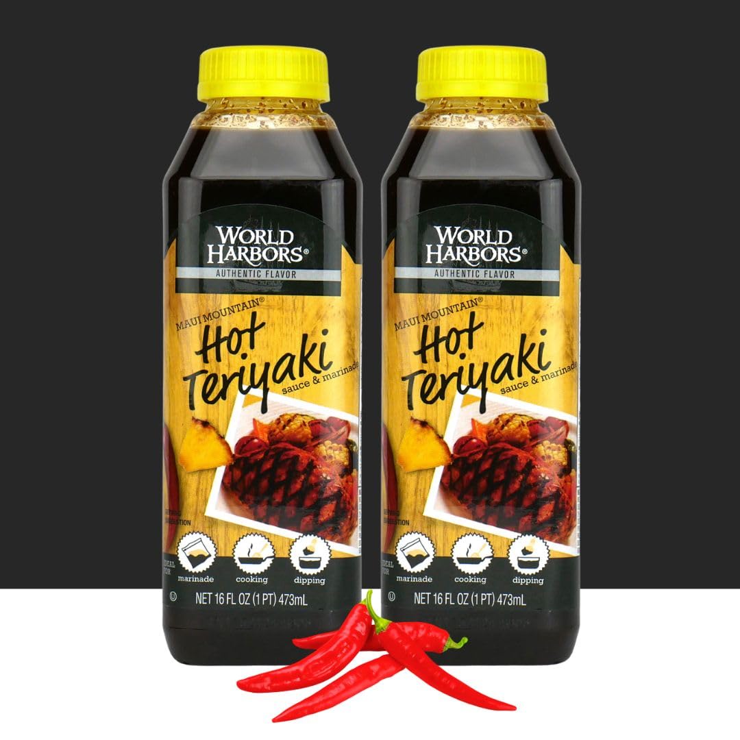 World Harbors, Maui Mountain, Hot Teriyaki Marinade & Sauce, 16Oz Bottle