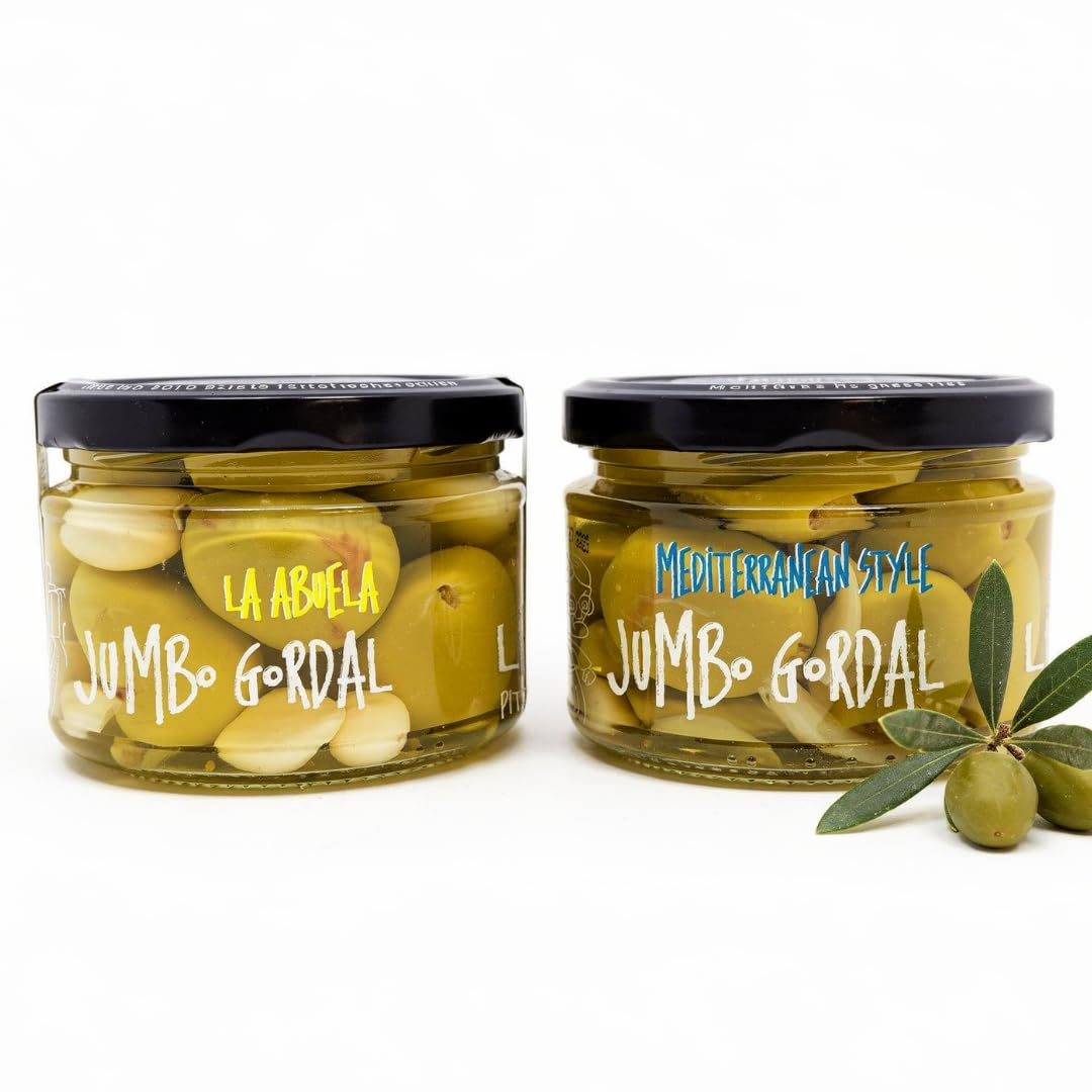 Spanish Olives Pitted | “La Abuela” and “Mediterranean Style” Marinades | Jumbo Gordal Selection | Mixed Olives for Cocktails, Snacking