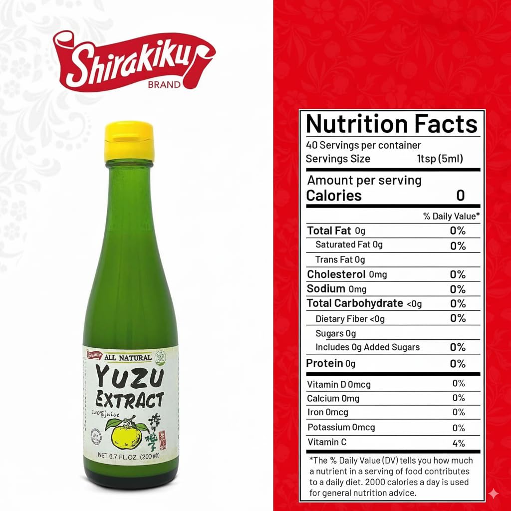 Shirakiku Japanese Yuzu Extract - Pure Yuzu Juice - Versatile Extract Used for Baking, Food Flavouring and Asian Drink Mixture | - 6. 76 Fl Oz (Pack