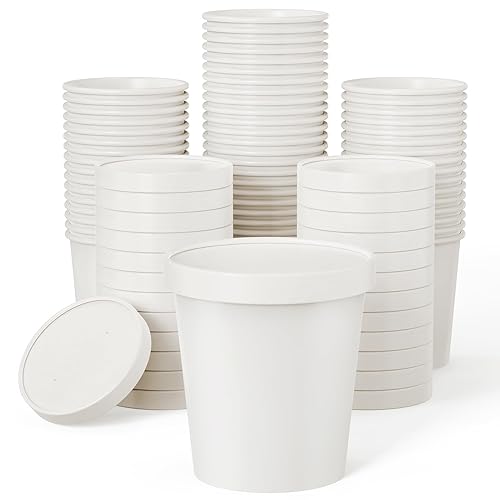 JOLLY PARTY 50pack 16oz Paper Soup Containers with Lids, Disposable Paper Food Cups, Ice Cream Cups, Food Storage with Lids, Microwavable and Freezer