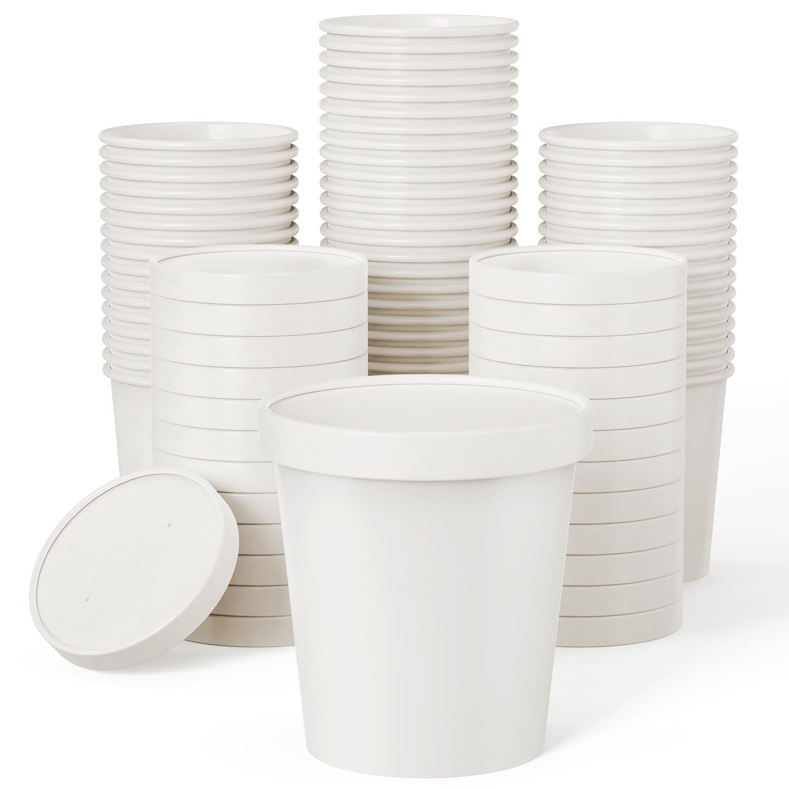 JOLLY PARTY 50pack 16oz Paper Soup Containers with Lids, Disposable Paper Food Cups, Ice Cream Cups, Food Storage with Lids, Microwavable and Freezer