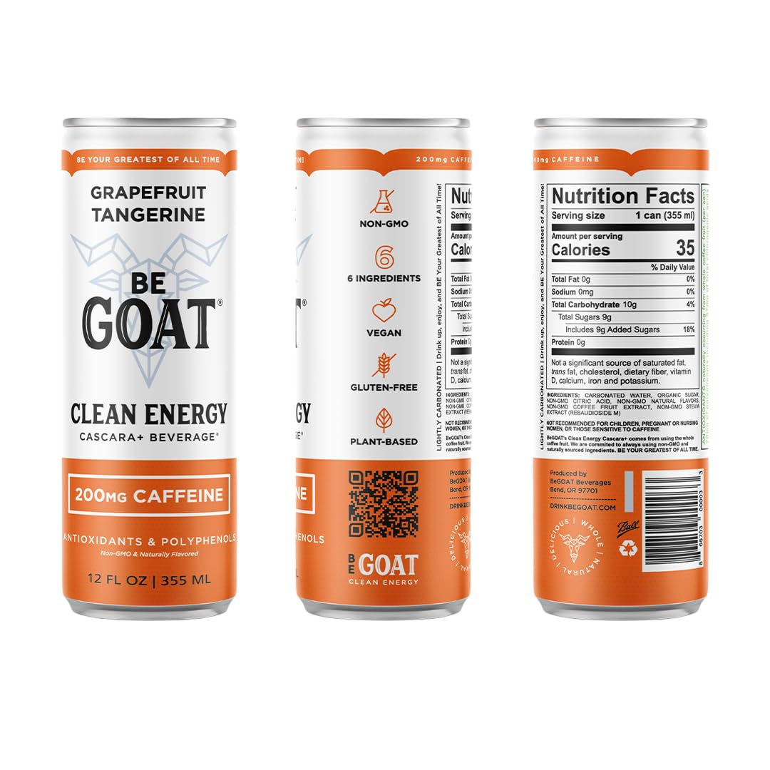 BeGOAT Clean Energy | OG Variety Pack | 6 Ingredients, Plant-Based, Non-GMO, Vegan | 200mg Natural Caffeine | 12 fl oz Cans (Pack of 12)