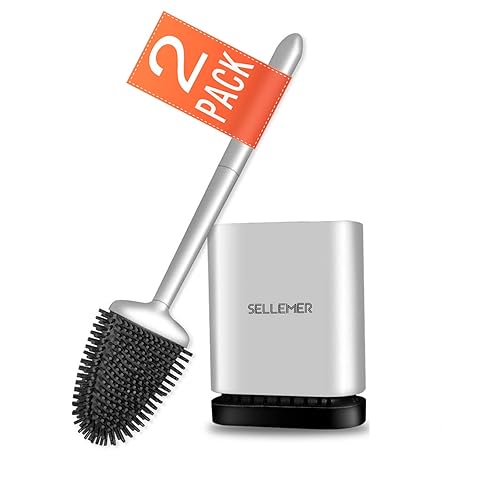 Sellemer Toilet Brush and Holder Set for Bathroom, Flexible Toilet Bowl Brush Head with Silicone Bristles, Compact Size for Storage and Organization