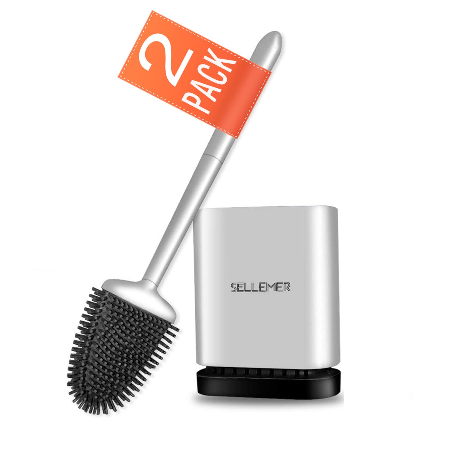 Sellemer Toilet Brush and Holder Set for Bathroom, Flexible Toilet Bowl Brush Head with Silicone Bristles, Compact Size for Storage and Organization
