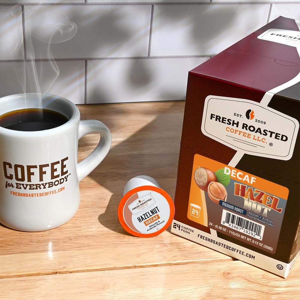 Fresh Roasted Coffee, Decaf Hazelnut, Flavored Coffee Pods, K-Cup Compatible, 24 Count