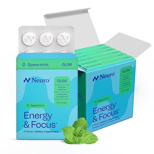 Neuro Energy & Focus Gum - Caffeine Gum with 40mg Natural Caffeine & L-Theanine - Nootropic Energy Supplement with B Vitamins - Sugar Free, Vegan