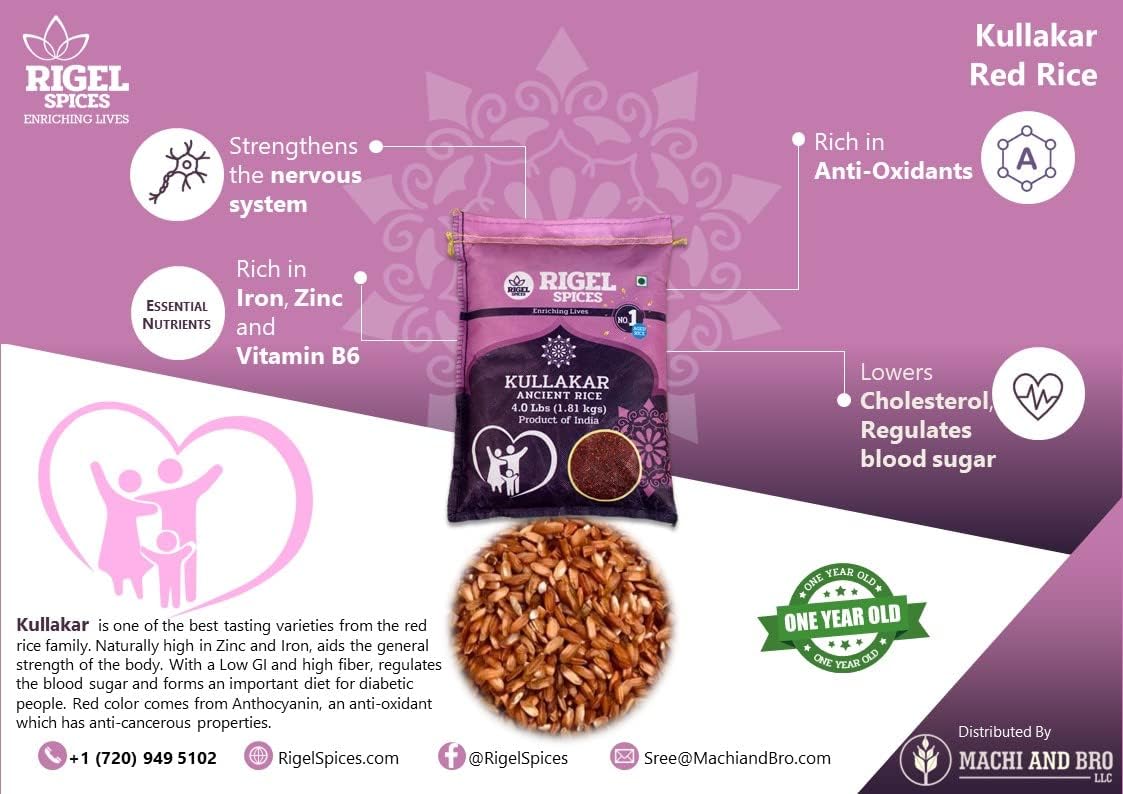 Rigel Spices | Kullakar Red Rice | 12+months aged | GLUTEN FREE | Ancient Red Rice from India