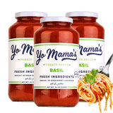Yo Mama's Foods Keto Tomato Basil Pasta and Spaghetti Sauce - Pack of (3) - No Sugar Added, Low Carb, Low Sodium, Vegan, Gluten Free, Paleo Friendly