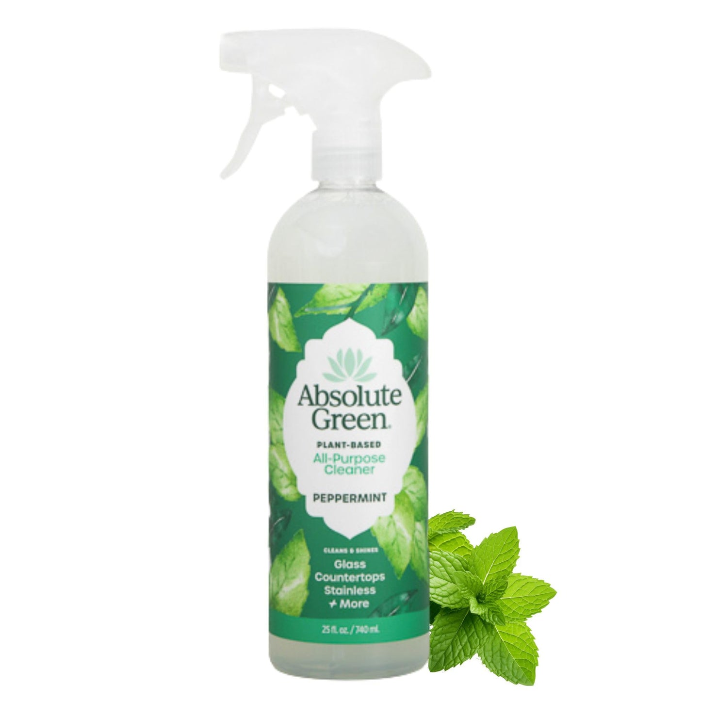 Absolute Green All Purpose Cleaner Spray, Non-Toxic, Kitchen, Bathroom, Countertop, Windows, Safe around Kids and Pets, Natural Peppermint Scent, 25