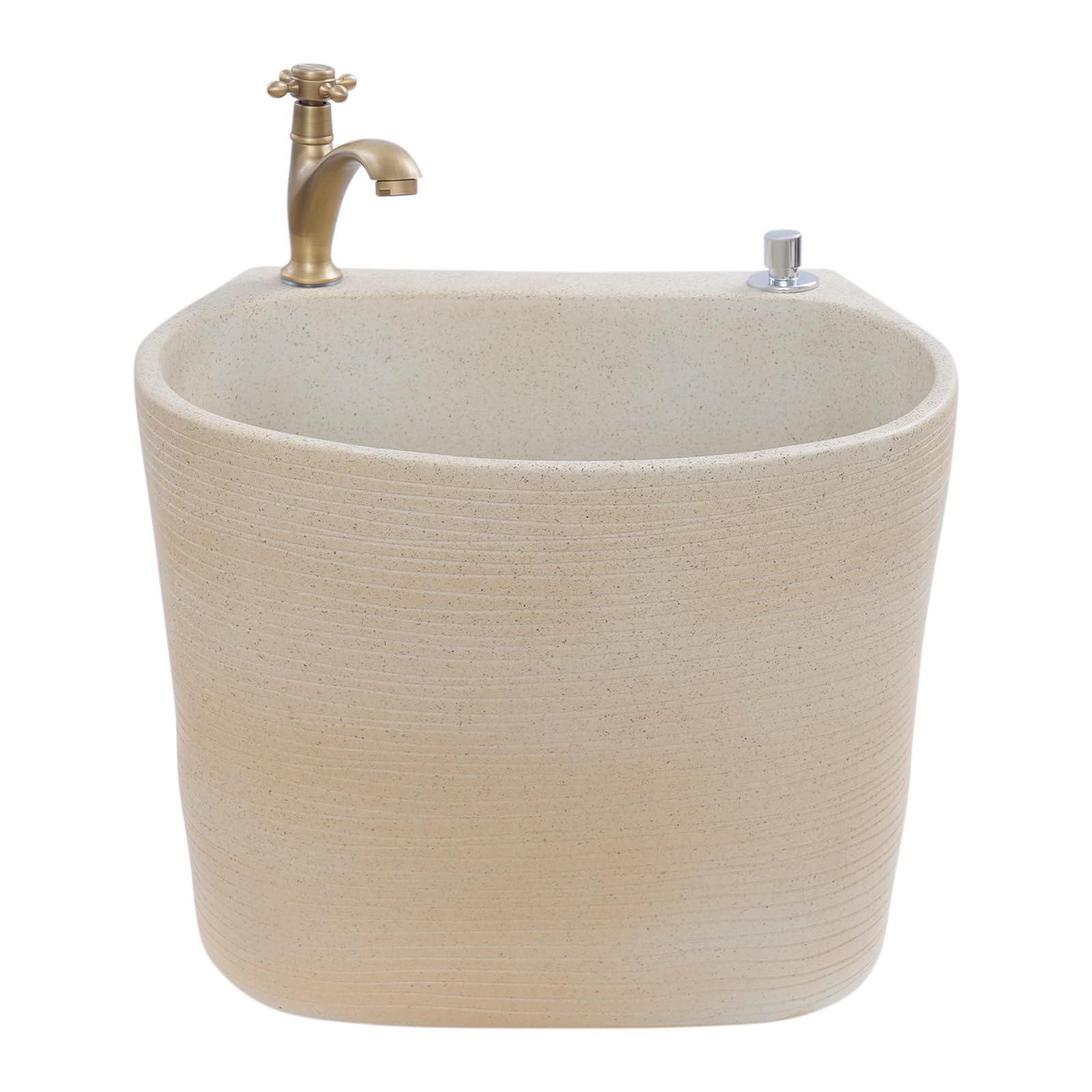 Garden Floor Mop Sink Set 16x13x16in, Ceramic Utility Mop Basin with Faucet and Button Drainage Large Capacity Mops Bucket for Garage Laundry Room