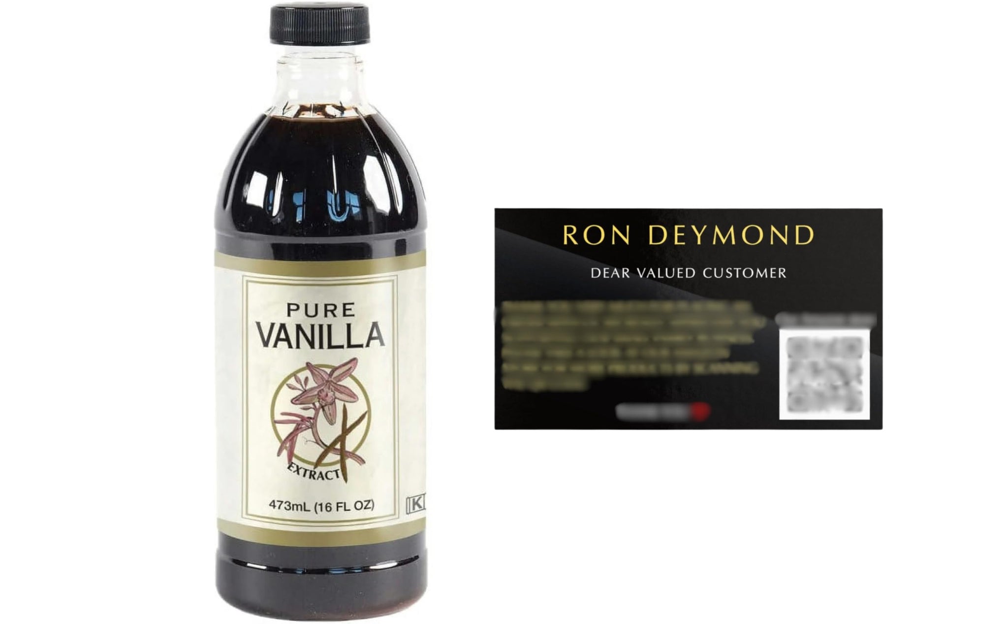 KS Pure Vanilla Extract 16 FL OZ, with RON DEYMOND Card, Real Vanilla Extract - For Cooking, Drinks & Desserts - 100% Vegan, Sugar Free & Kosher