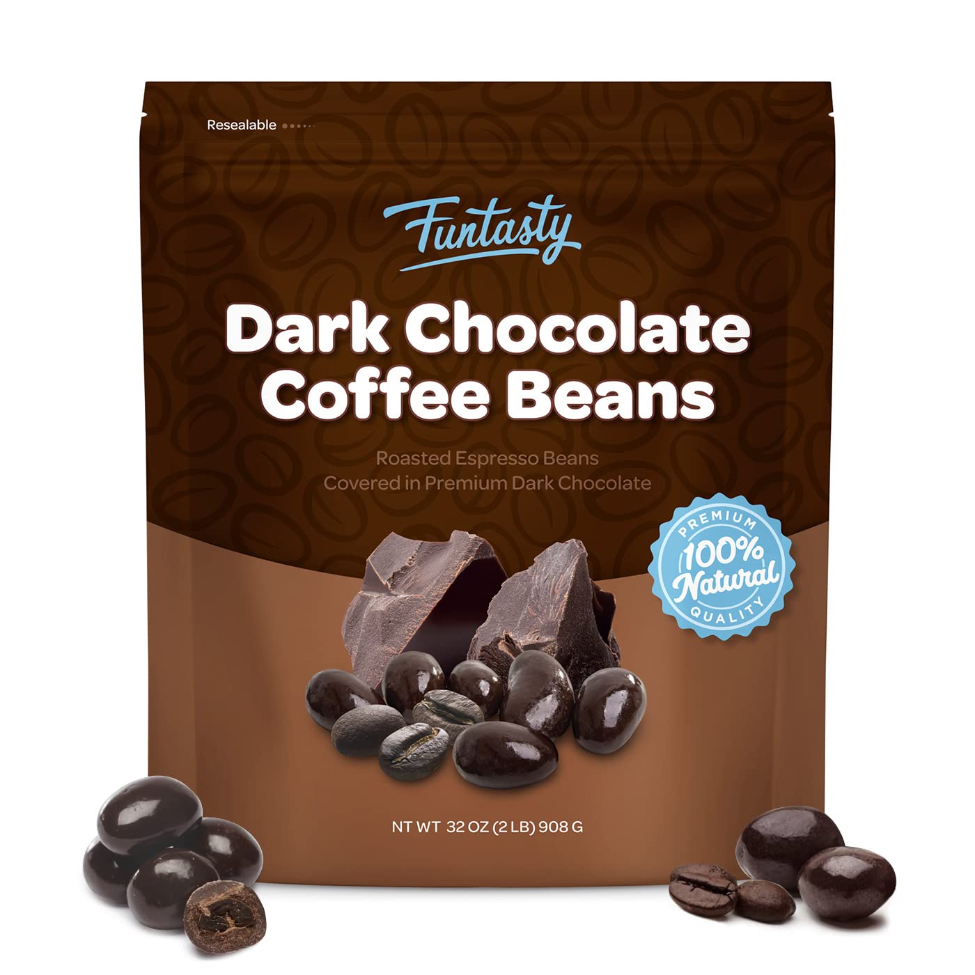 Dark Chocolate Covered Roasted Espresso Coffee Beans - 2 Pound Bulk Pack