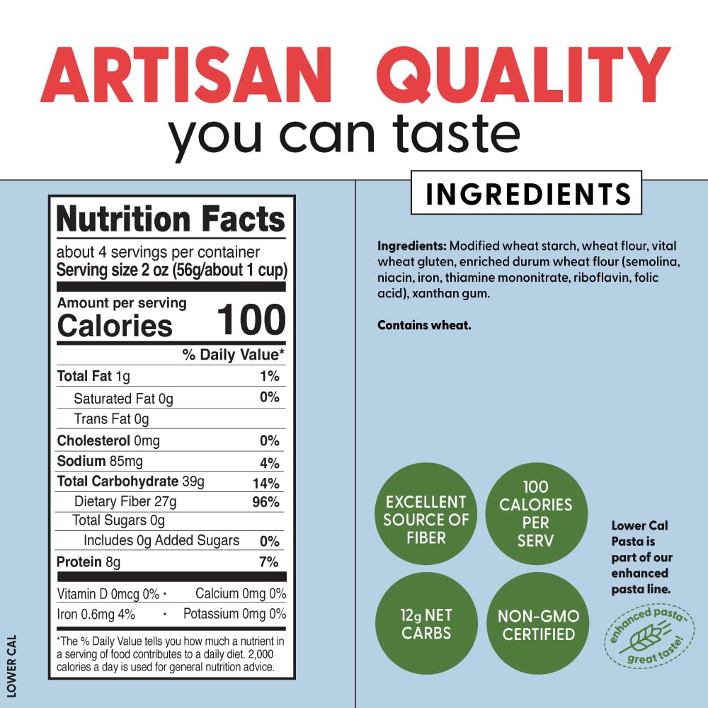 Pastabilities, Lower Calorie Pasta, Ruffles - 100 Calories/Serving Low Net Carbs, Low Calorie, Non-GMO, High Fiber, Vegan, Plant-Based, Enhanced