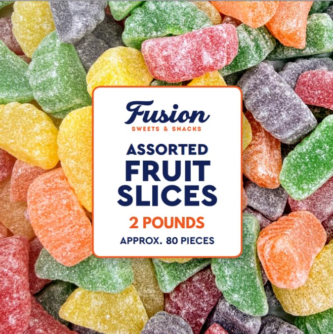 Assorted Fruit Slices Jelly Candy 2 Pound Bulk Bag of Old-Fashioned Sugar-Dusted Gum Drops, Jelly Fruit Mix, Nostalgic Soft Gems for Gifts & Bowls