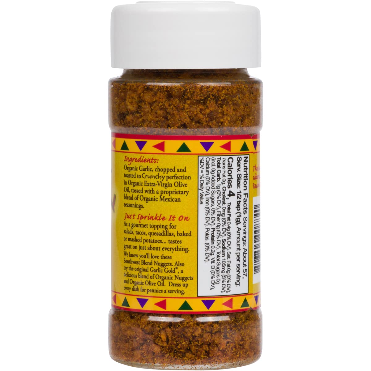 Garlic Gold Toasted Nuggets Organic Southwest Garlic Seasoning Shaker, Paleo, Vegan, Keto, Gluten-Free, USDA Certified, (2.2 Ounces, Pack of 6)