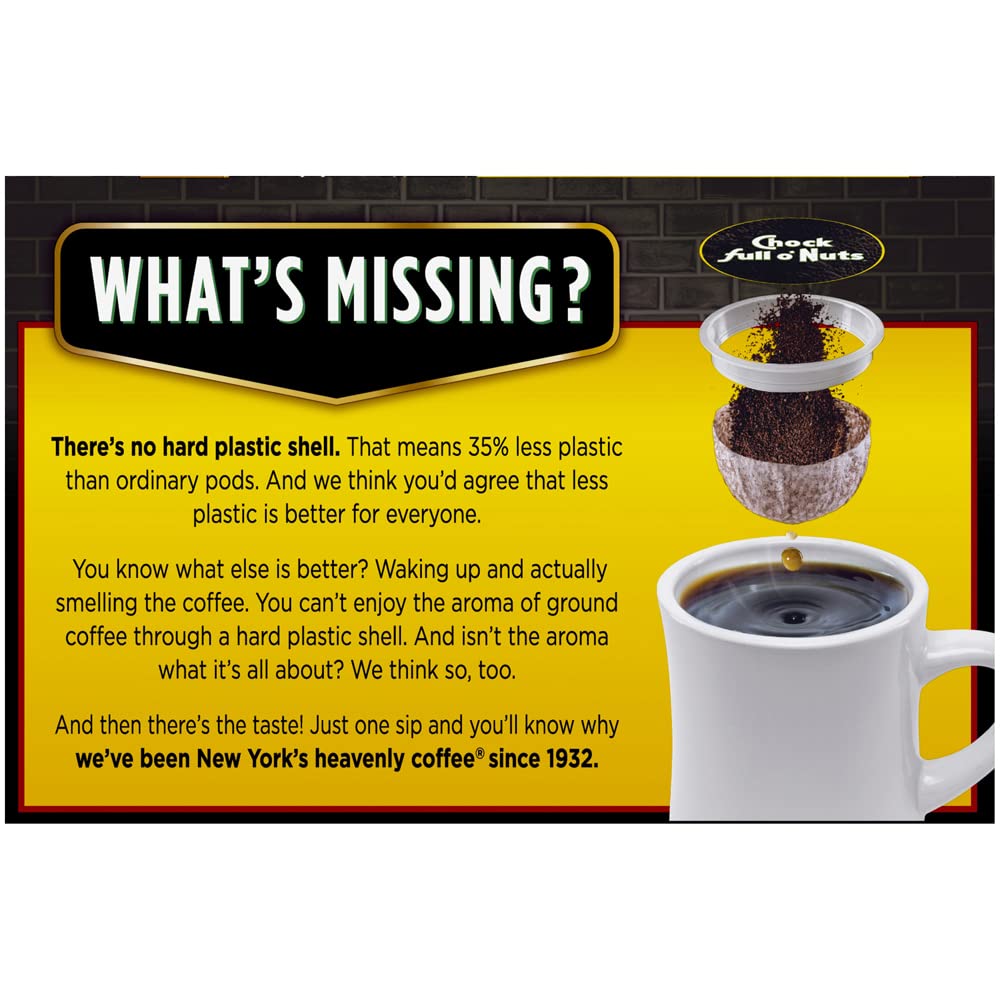Chock Full o'Nuts Manhattan Medium Roast, K-Cup Coffee Pods (3.8 Ounce (Pack of 1), Midtown Manhattan)