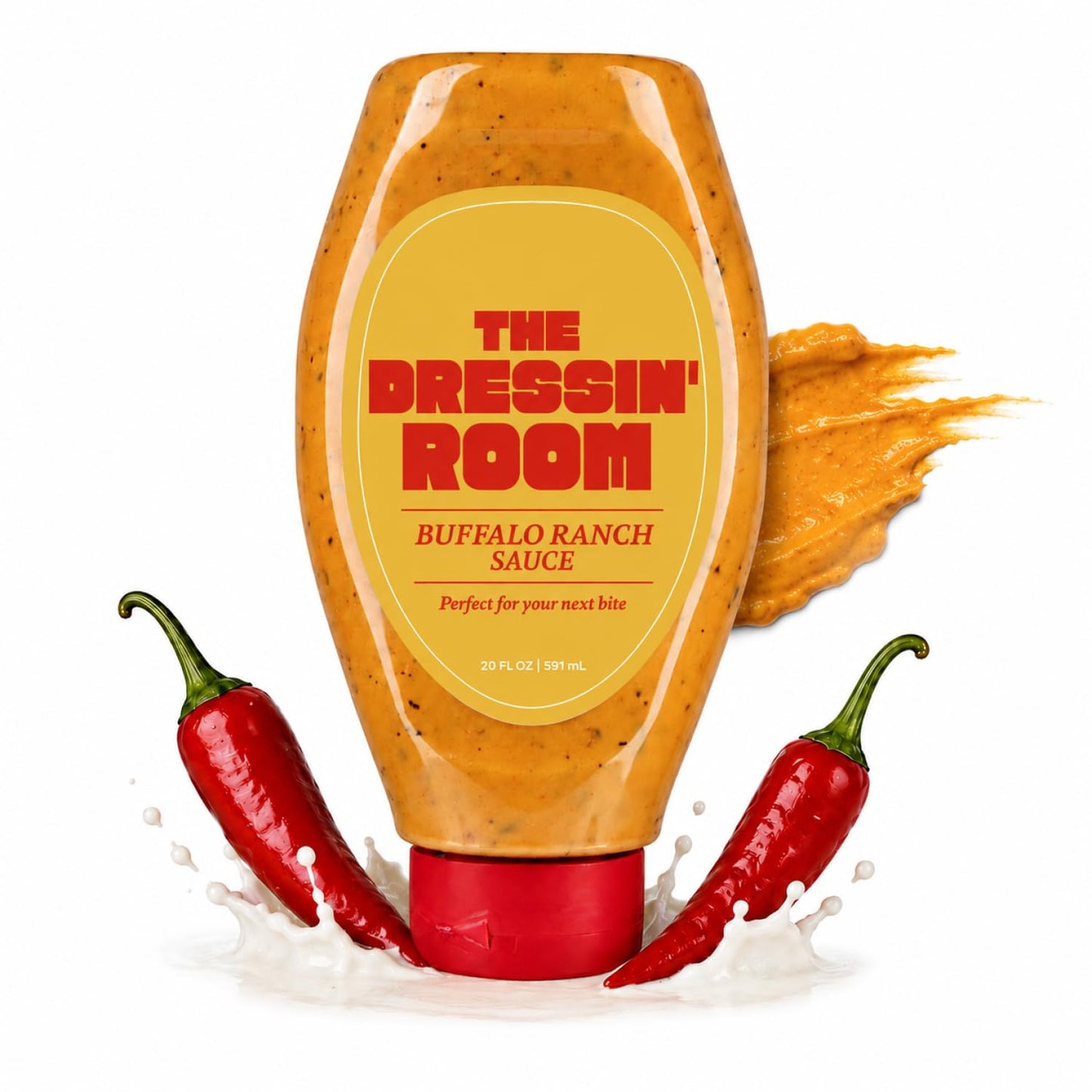The Dressin' Room Buffalo Ranch Sauce - Spicy Creamy Ranch Dipping Sauce, Thick & Tangy, Perfect for Chicken, Fries & Pizza - Easy Squeeze Inverted