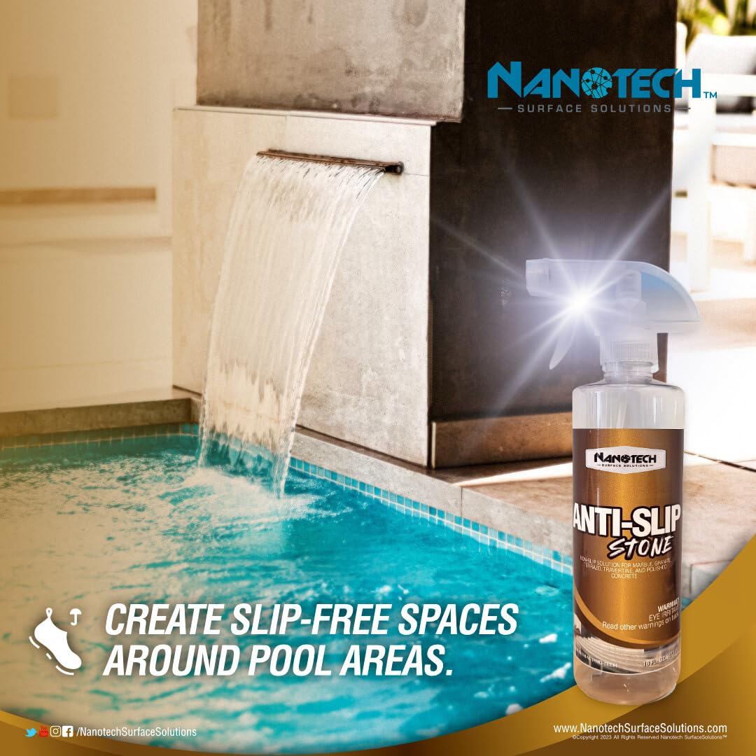 Nanotech Surface Solutions Anti Slip Stone -Reduces Slip & Fall Accidents Due to Wet Floors- Interior Exterior- Works in Minutes- For Travertine