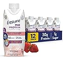 Ensure Max Protein Shake | Creamy Strawberry | Ready to Drink | 30g Protein for Muscle Health | 1g Sugar, 4g Fiber | 11 fl oz Bottle, 12 Pack