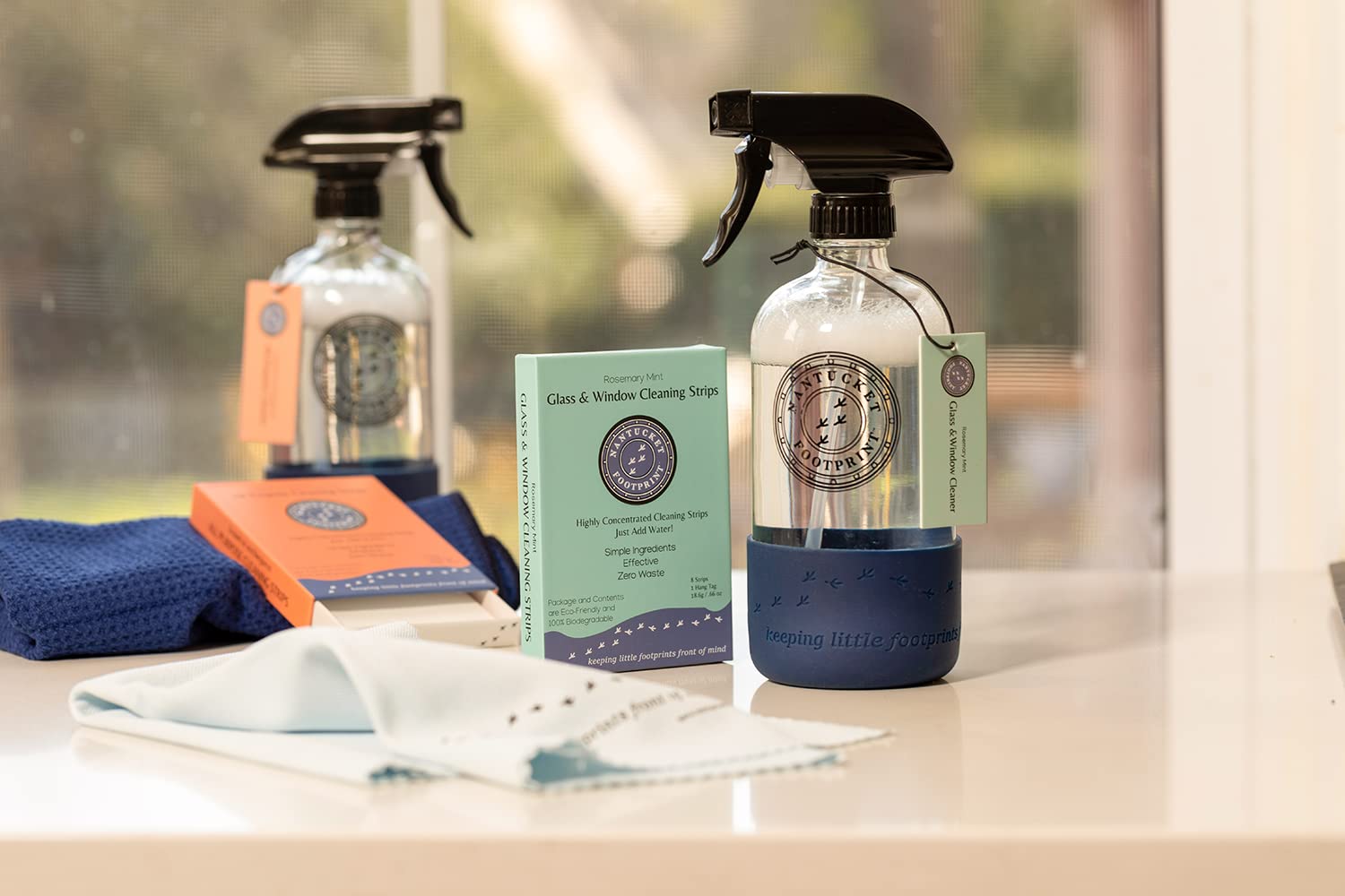 Nantucket Footprint Deluxe Bundle: Laundry Detergant Strips + Window Cleaner Refill Strips + All-Purpose Cleaner Refill Strips + 2 Reusable Glass