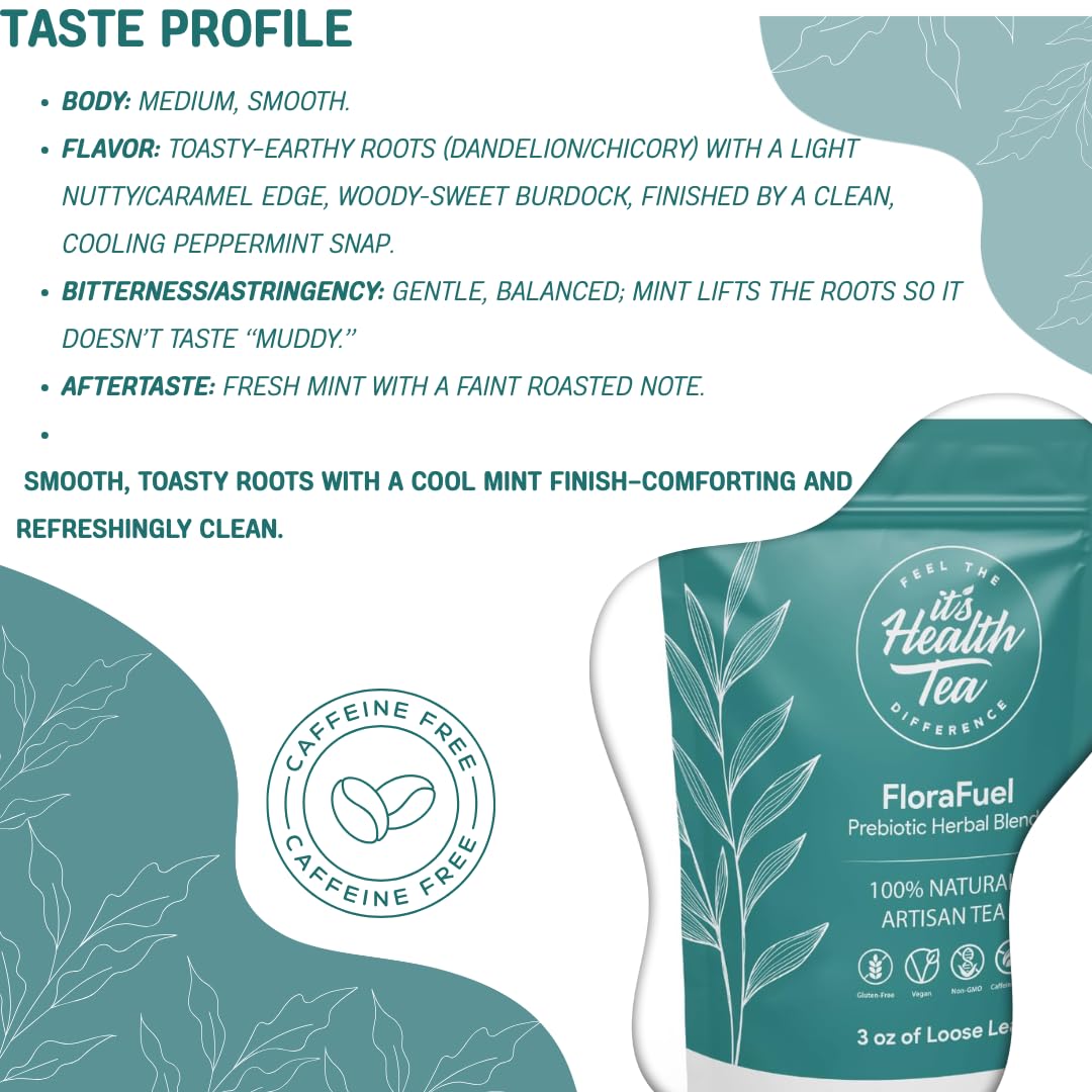 Probiotic Support Herbal Tea - Gut Balance & Digestive Comfort Blend | Dandelion, Chicory, Burdock, Elecampane & Peppermint | Caffeine-Free | + 35