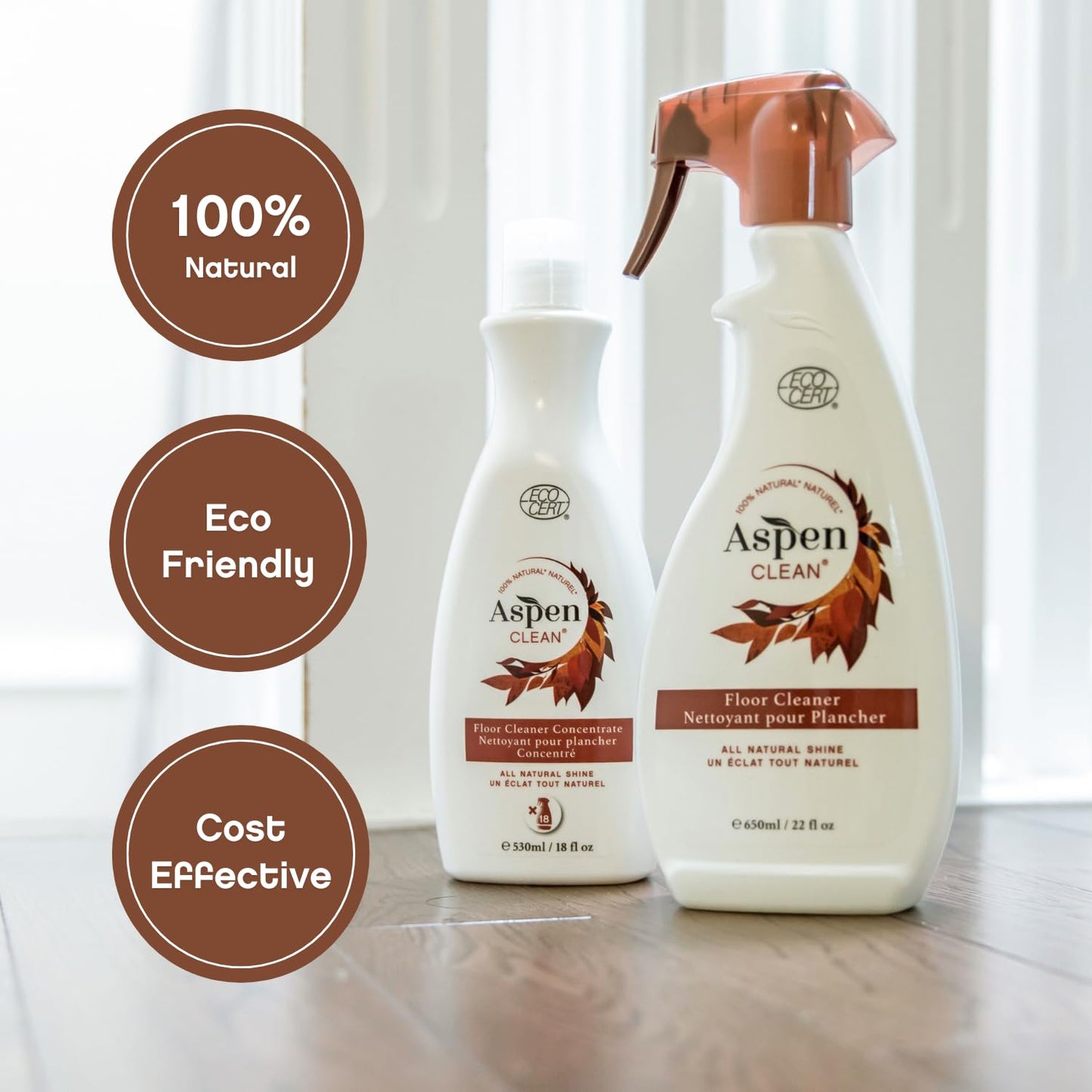 AspenClean Natural Floor Cleaner Concentrate | Makes 18 Bottles | EWG Verified | Safe for Tile, Wood & Laminate | 18 fl oz