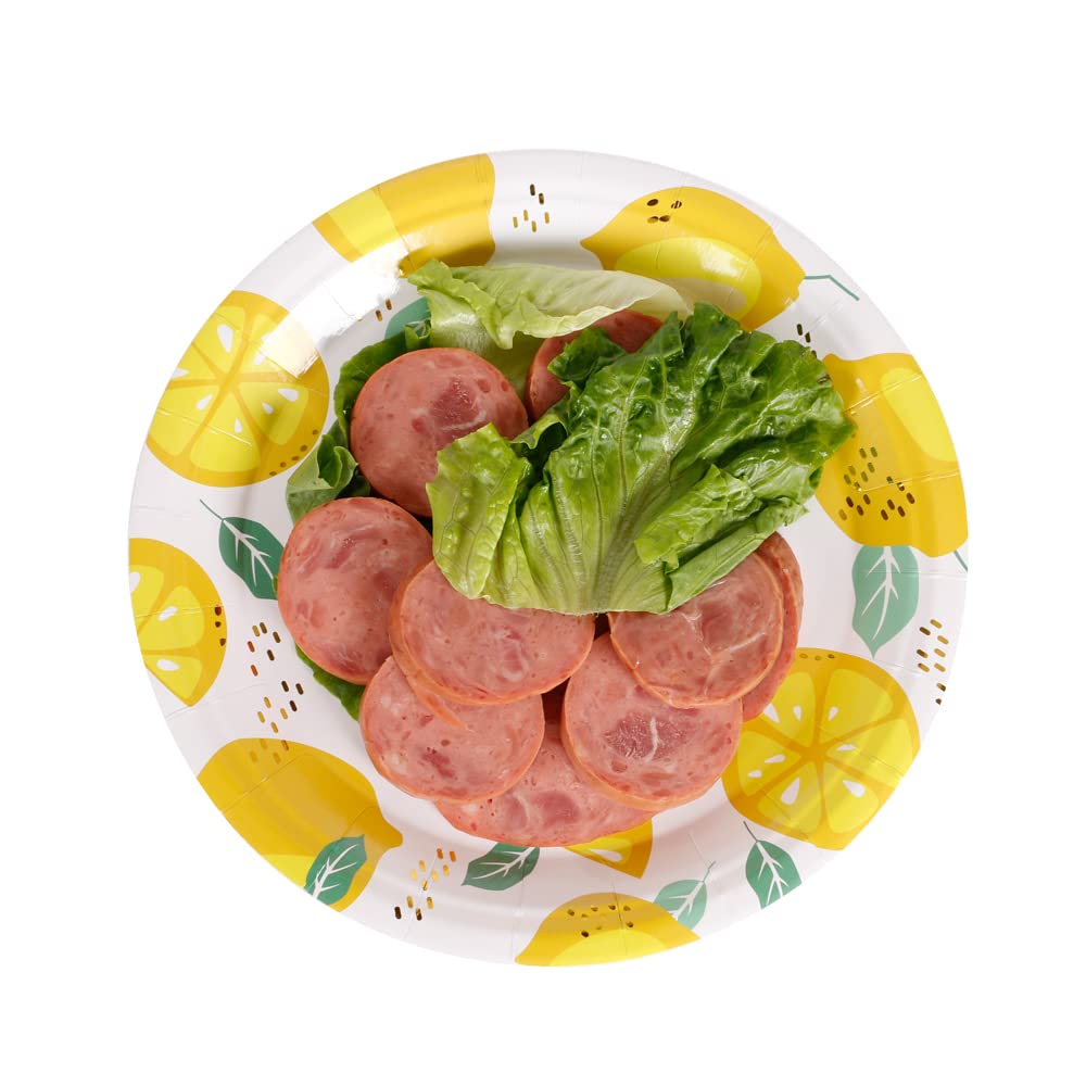 Geeklife Gold Lemon Paper Plates, 7 inch Decorative Floral Fruit Disposable Party Dessert Plates, 20 count