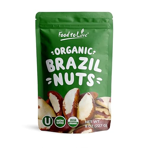 Food to Live - Organic Brazil Nuts, 8 Ounces - Non-GMO, Raw, Whole, No Shell, Unsalted, Kosher, Vegan, Keto, Paleo Friendly, Bulk, Rich in Selenium