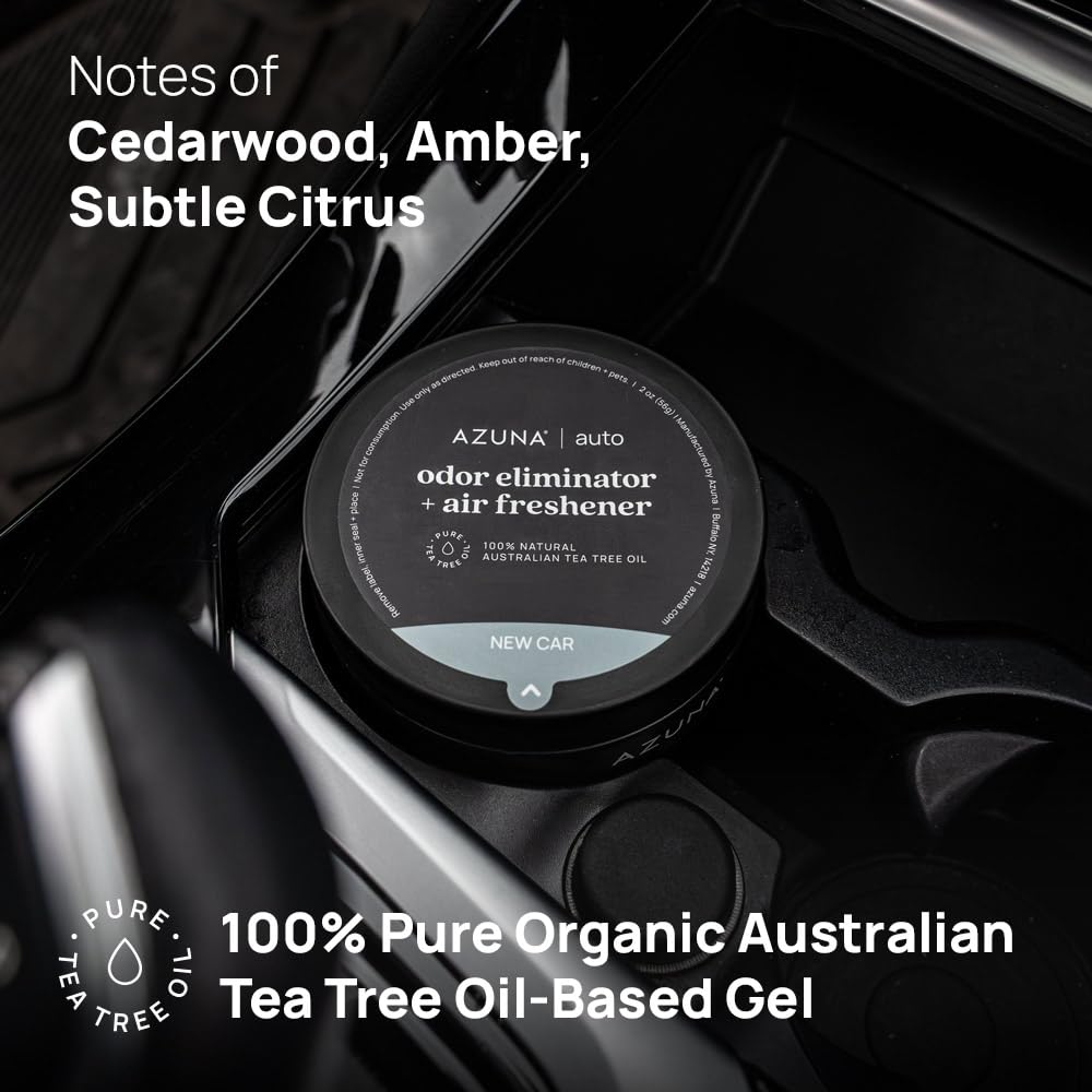 Azuna Car Air Freshener & Auto Odor Eliminator Pods Trio | New Car Scent | Plant Powered by 100% Australian Tea Tree Oil | Long Lasting and No harsh