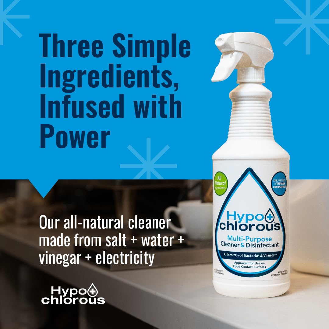 Hypo+Chlorous Hypochlorous Acid Spray For Home 32oz - Cleaner & Disinfectant - Safe for Kids & Pets - Multi-Purpose Hypochlorous Acid Cleaner