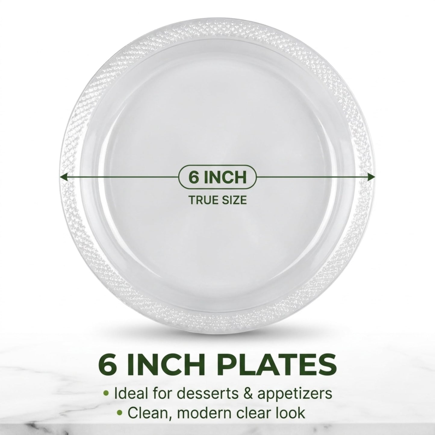 DEEZPOZ 6 Inch Clear Plastic Plates 100 Bulk Pack - Disposable Cake Plates for Dessert & Appetizers, BBQ, Party, Travel and Events,Recyclable (pack