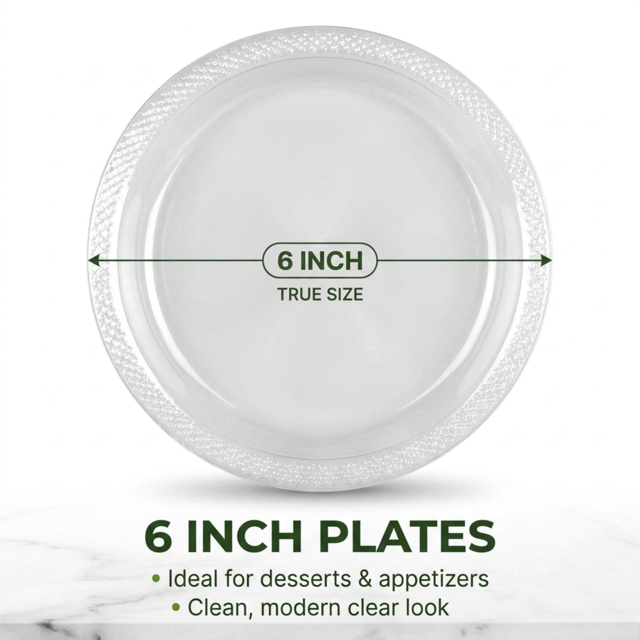 DEEZPOZ 6 Inch Clear Plastic Plates 100 Bulk Pack - Disposable Cake Plates for Dessert & Appetizers, BBQ, Party, Travel and Events,Recyclable (pack