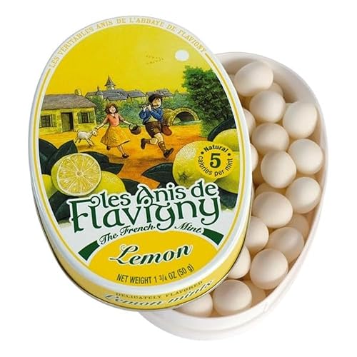 Les Anis de Flavigny French Mints Candy - Lemon Flavor Hard Candy, Natural Gourmet Sweets in Classic Tin, 50g (1.75 oz).