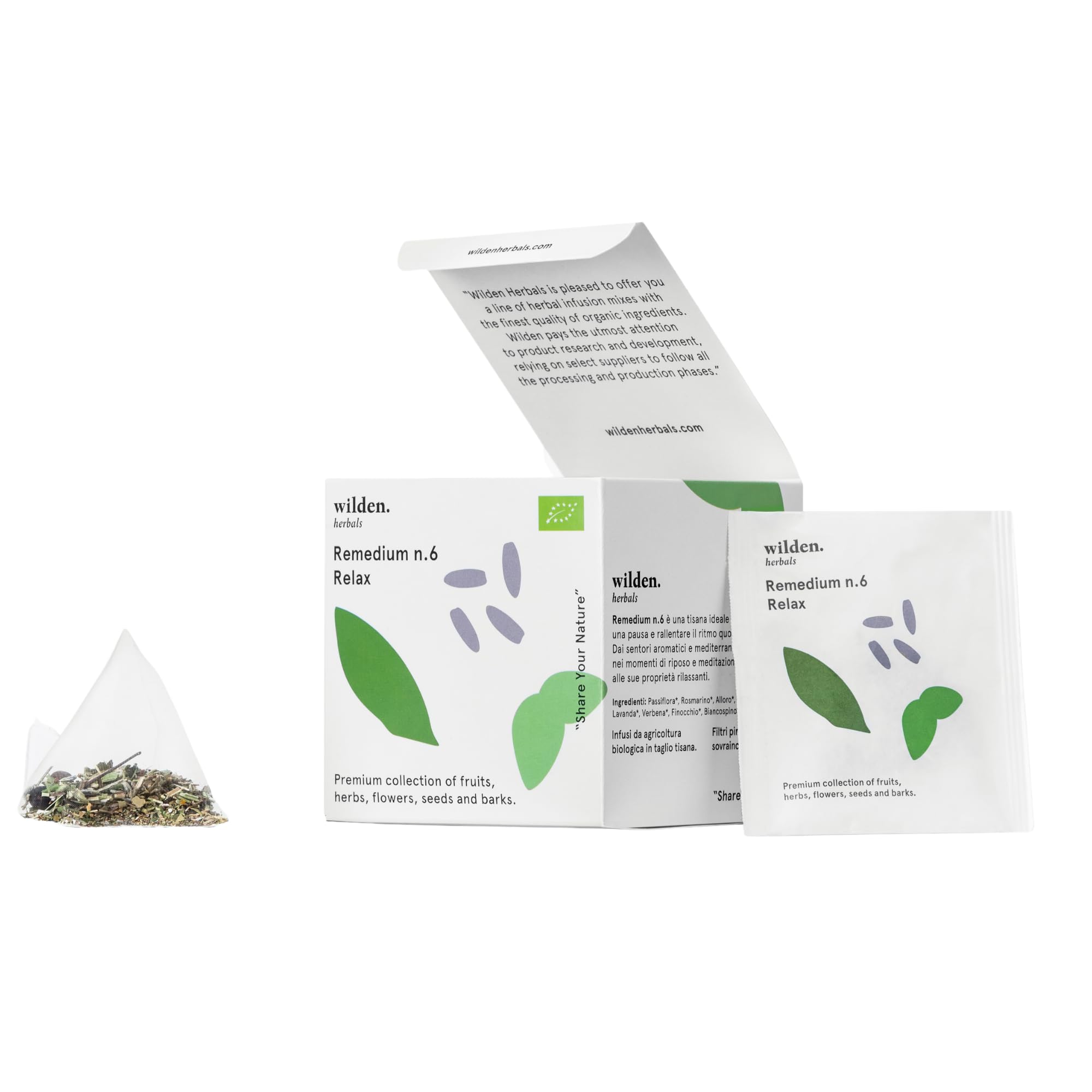 Bristot x Wilden Herbals Remedium N.6 RELAX Herbal Tea - Organic Italian Herbal Infusion with Rosemary, Bay Leaf & Verbena - Box of 10 Sachets (2 g