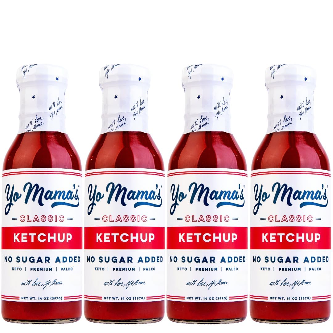 Yo Mama's Foods Keto Classic Ketchup - Pack of (4) - No Sugar Added, Low Carb, Vegan, Gluten Free, Paleo Friendly, and Made with Whole Non-GMO