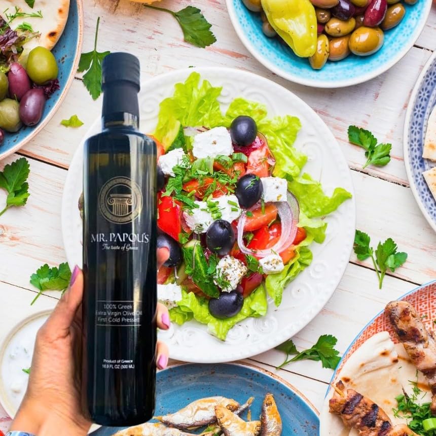 Mr. Papou's Authentic Greek Extra Virgin Olive Oil - High Polyphenols, First Cold Pressed, Family Owned, Single Origin, Harvested in Greece - 3 Liter (101.4 fl oz)