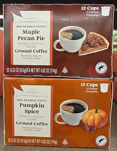 Barissimo Maple Pecan Pie & Pumpkin Spice Ground Cup Light Roast Coffee 4.02oz 114g (Two Boxes)