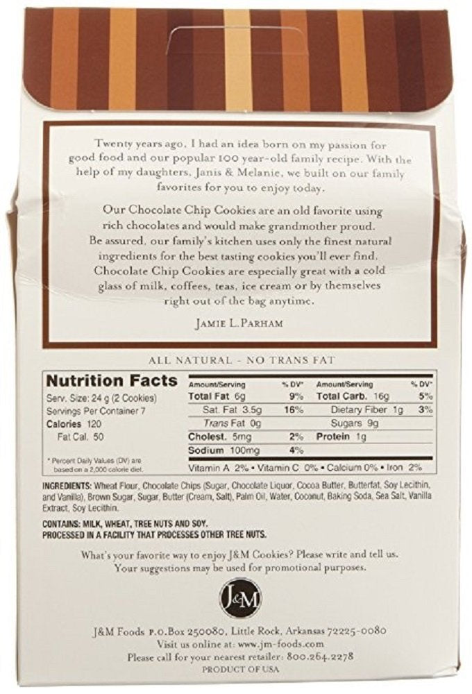 J&M Foods Chocolate Chip Cookies, 6 Ounce