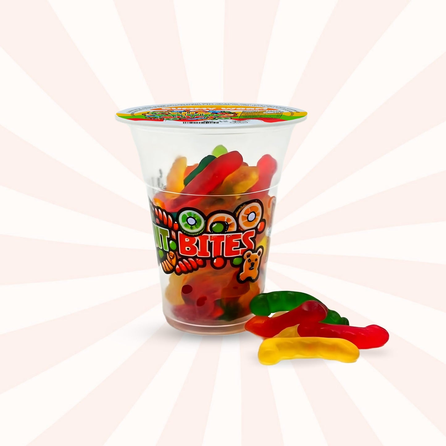 Fun Fruit Bites Gummy Worm Cup (Halal) (Pack 6)