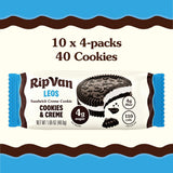 Rip Van LEOs - Cookies and Cream Sandwich Cookies - Low Sugar Snack Cookies - Low Carb Snack - Diabetic Snacks - 40 Low Sugar Cookies (10 Packs