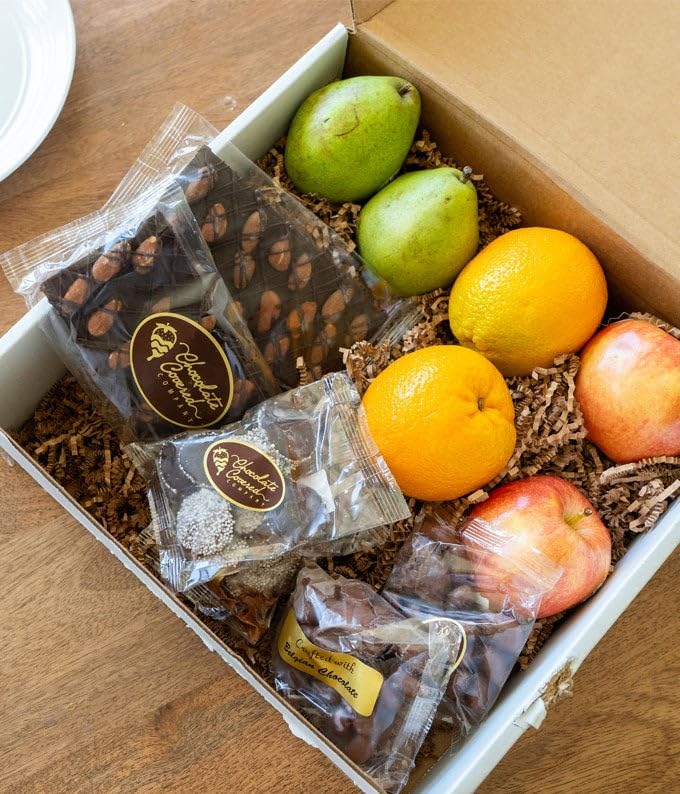 From You Flowers Classic Fruit & Belgian Chocolate Treats Gift - Fresh Apples, Pears, Oranges & Chocolate Almonds for Birthday & Get Well
